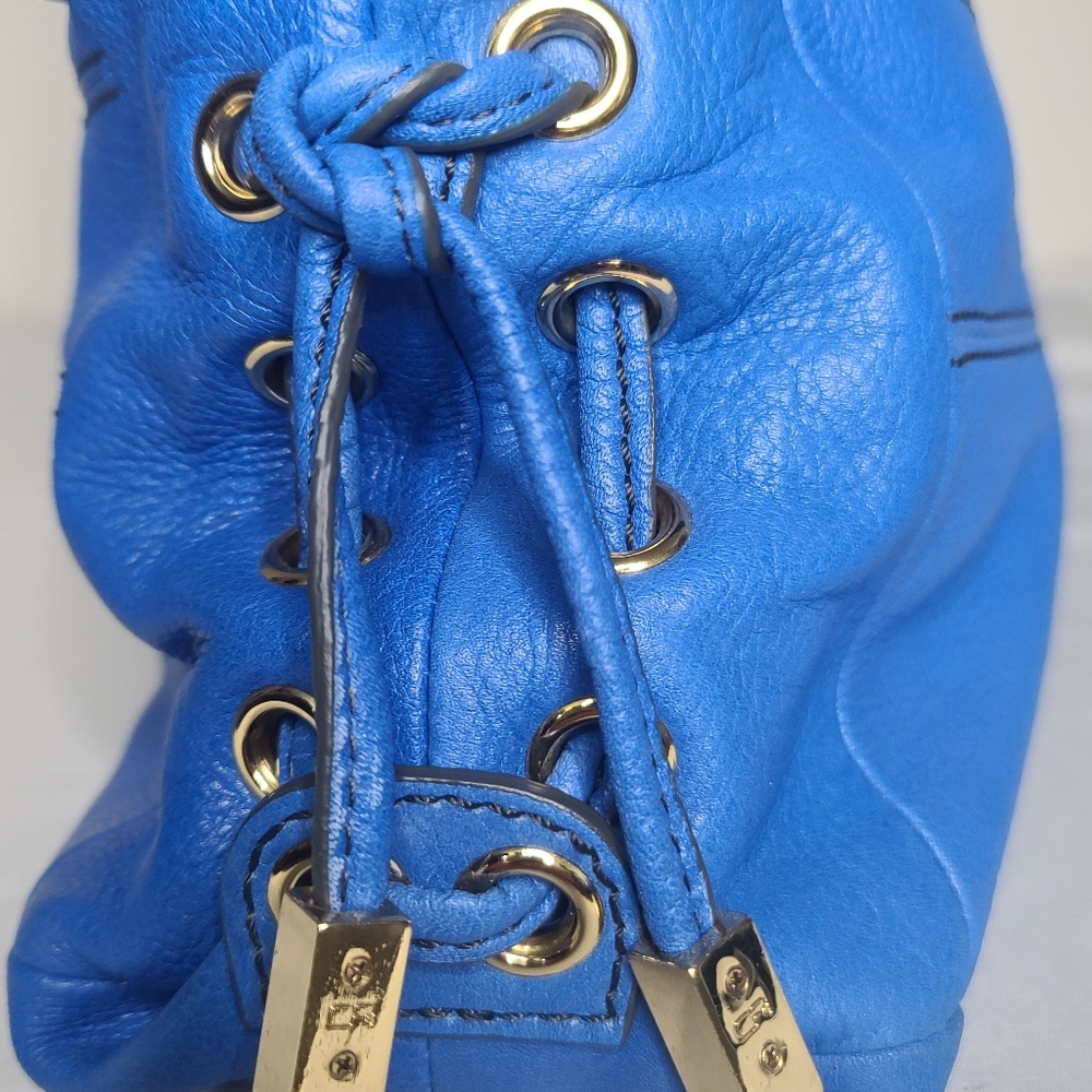 Anthropologie orYany Large Blue Leather Turn Lock Shoulder Bag - Picture 8 of 10